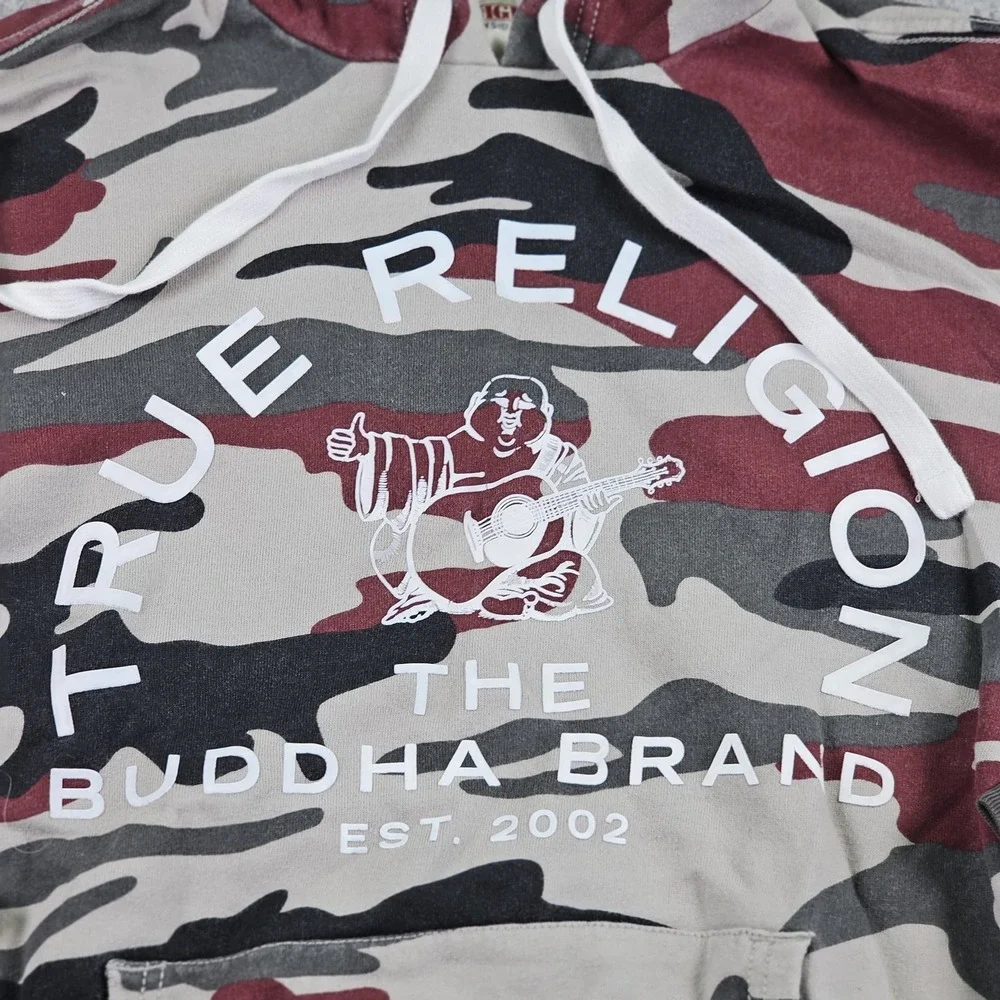True Religion Hoodie Mens Small Camo Buddha The Buddha Brand Pullover Sweatshirt